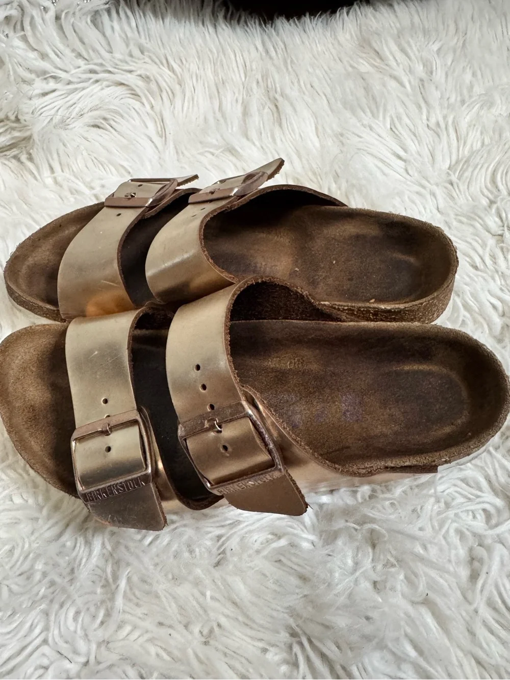 Birkenstock Metallic Rose Gold Double Buckle Sandals size 38 EU 7/7.5 US womens